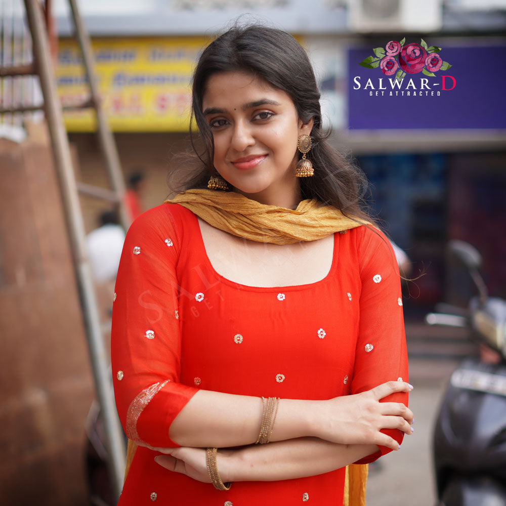 Red straight cut kurti
