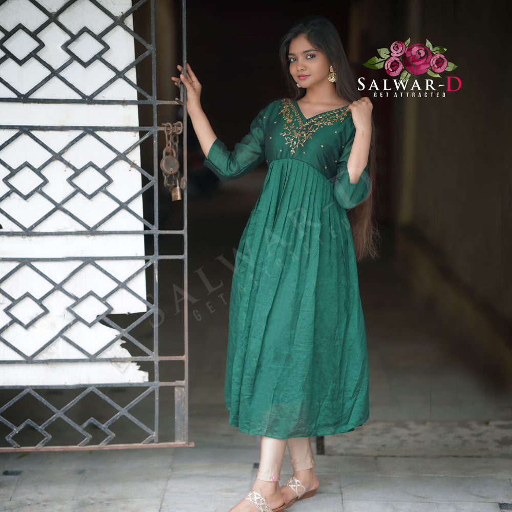 GREEN A LINE KURTI